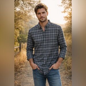 Crosby & Howard Men’s Grey Plaid Button Down Shirt